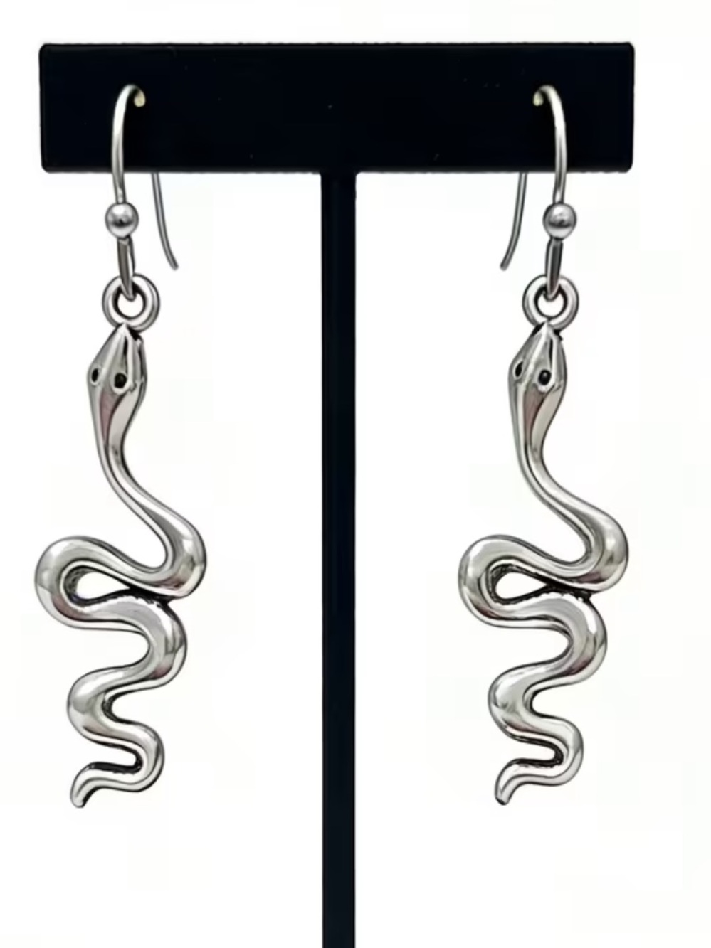 Sterling Silver Snake Drop Earrings - Silver Serpent Design
